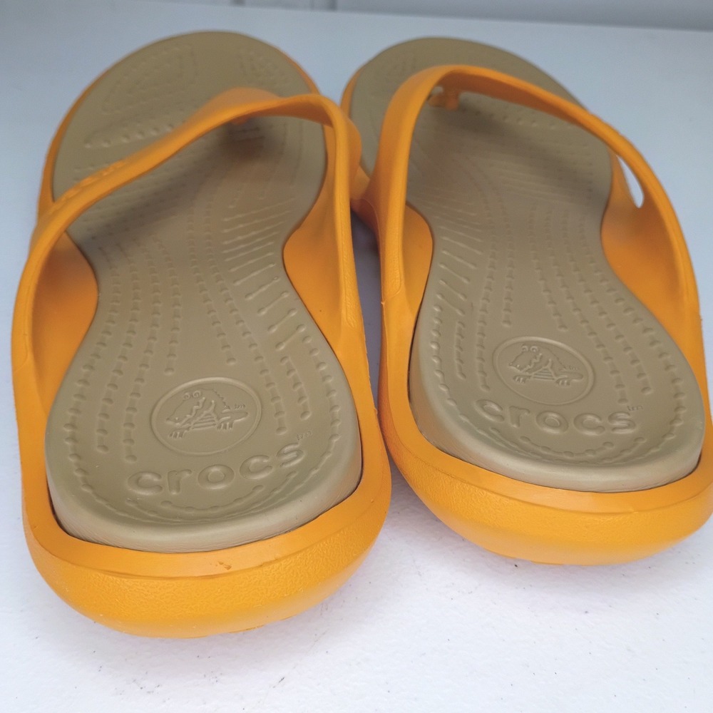 Crocs Thong Sandals Men's Size 12 Orange Flip Flops - Picture 4 of 8